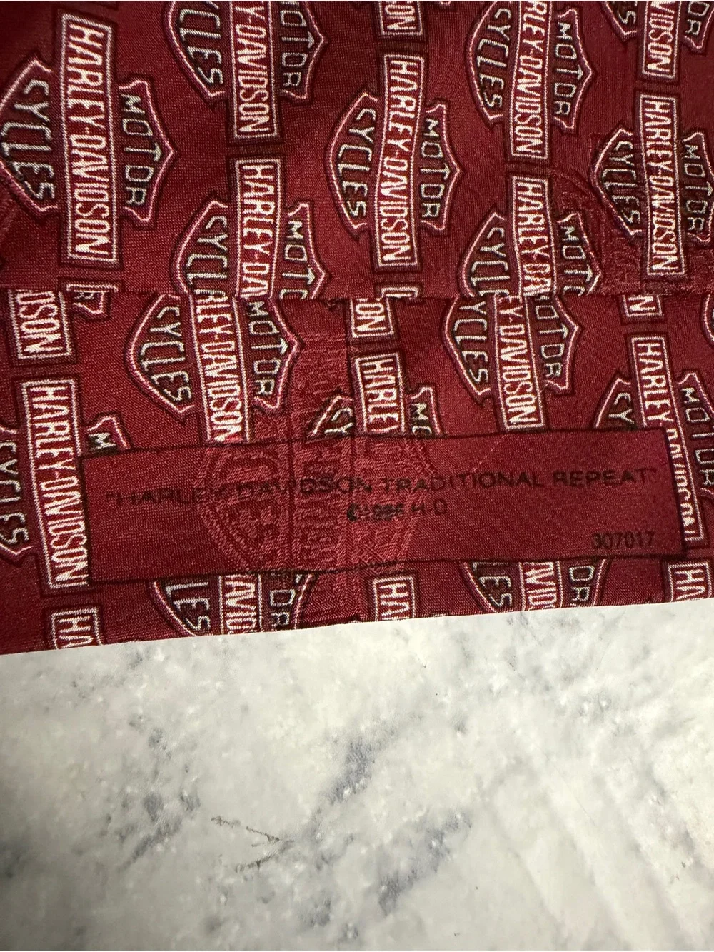 Ralph Marlin 90s Harley Davidson Classic Iconic Logo Burgundy Silk Tie RM Style